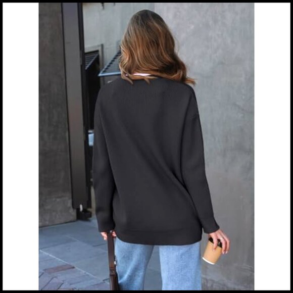 Oversized V-Neck Cardigan, Button Front, Knit Fabric, Casual Wear - Picture 4 of 7